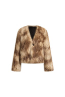 Julia Textured V Neckline Jacket in Faux Fox Fur