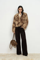Julia Textured V Neckline Jacket in Faux Fox Fur