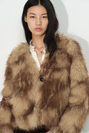Julia Textured V Neckline Jacket in Faux Fox Fur