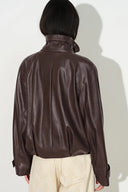 Juno Belted Stand Collar Bubble Jacket in Vegan Leather