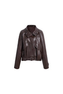 Juno Belted Stand Collar Bubble Jacket in Vegan Leather