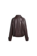Juno Belted Stand Collar Bubble Jacket in Vegan Leather