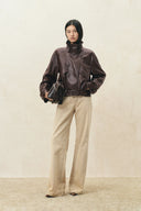 Juno Belted Stand Collar Bubble Jacket in Vegan Leather