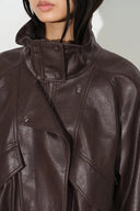 Juno Belted Stand Collar Bubble Jacket in Vegan Leather