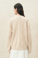 Kaia Argyle Openwork Cardigan in Wool Alpaca Blend