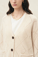 Kaia Argyle Openwork Cardigan in Wool Alpaca Blend