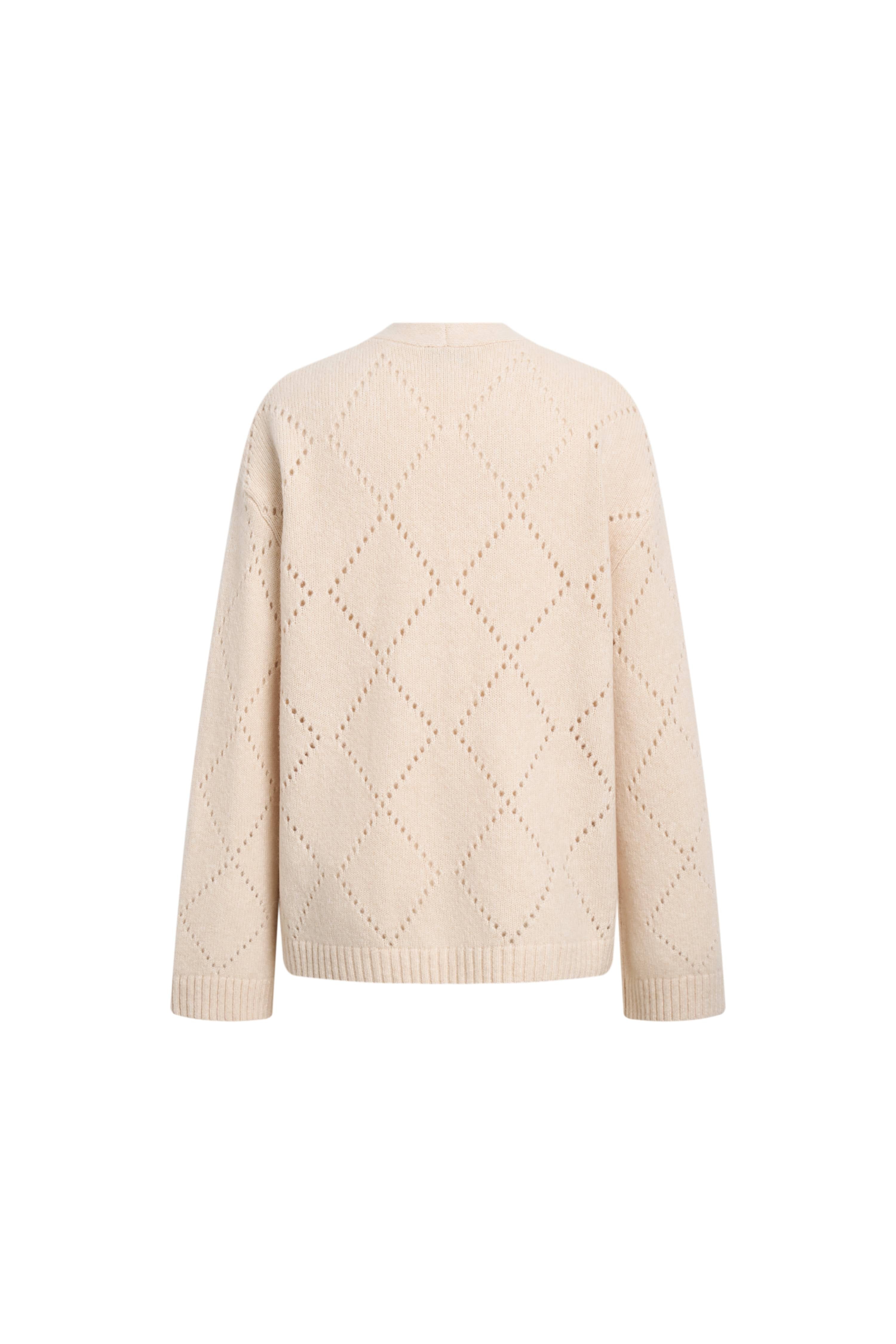 Kaia Argyle Openwork Cardigan in Wool Alpaca Blend – fbrq.com