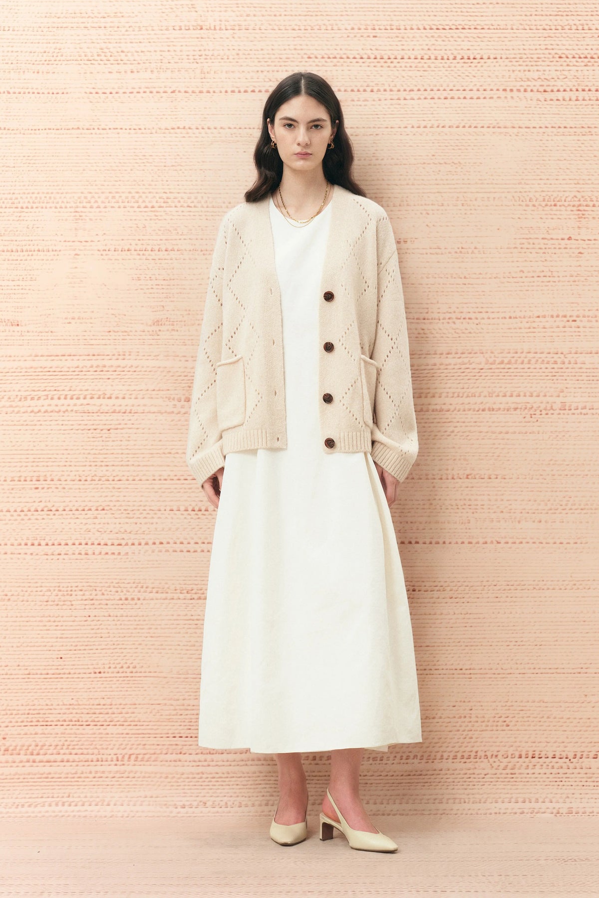 Kaia Argyle Openwork Cardigan in Wool Alpaca Blend – fbrq.com