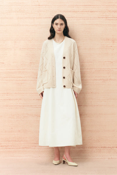 Kaia Argyle Openwork Cardigan in Wool Alpaca Blend – fbrq.com