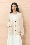Kaia Argyle Openwork Cardigan in Wool Alpaca Blend