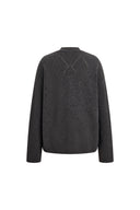 Dark grey wool alpaca blend cardigan with argyle openwork back pattern