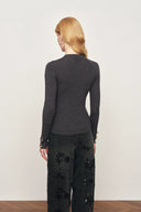 Kaia Hand Sewn Buttons Fitted Grey Cardigan in Merino Wool Knit