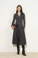 Kaia Hand Sewn Buttons Fitted Grey Cardigan in Merino Wool Knit