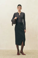 Kaia Hand Sewn Buttons Fitted Grey Cardigan in Merino Wool Knit