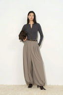 Kaia Hand Sewn Buttons Fitted Grey Cardigan in Merino Wool Knit