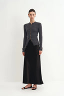 Kaia Hand Sewn Buttons Fitted Grey Cardigan in Merino Wool Knit