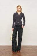Kaia Hand Sewn Buttons Fitted Grey Cardigan in Merino Wool Knit