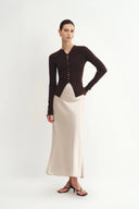 Kaia Hand Sewn Buttons Fitted Top in Merino Wool Knit