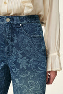 Kelly Paisley Embossed Faded Jeans in Cotton Denim