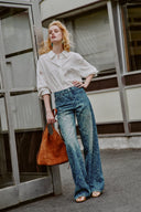 Kelly Paisley Embossed Faded Jeans in Cotton Denim