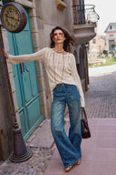 Kelly Paisley Embossed Faded Jeans in Cotton Denim
