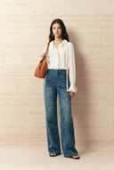 Kelly Paisley Embossed Faded Jeans in Cotton Denim