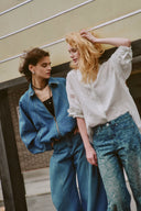 Kelly Paisley Embossed Faded Jeans in Cotton Denim