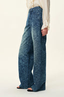 Kelly Paisley Embossed Faded Jeans in Cotton Denim