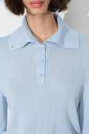Kira Baby Blue Half Placket Top in Wool Blend Knit