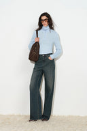 Kira Baby Blue Half Placket Top in Wool Blend Knit