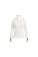 Kira Button Turtleneck Top in Wool Blend Knit