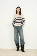 Kirsten Striped Pullover Sweater in Wool Blend Bouclé