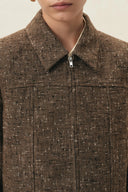 Womens flecked wool blend jacket with curved tailoring and hidden front zip