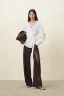 Lark Relaxed Barrel Leg Trousers in Soft Faux Leather