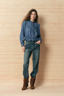 Camicia in denim Laura con bordi arricciati