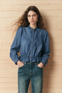 Camicia in denim Laura con bordi arricciati