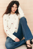 Lavinia Floral Embroidery Cardigan in 100% Wool