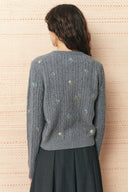 Lavinia Floral Embroidery Cardigan in 100% Wool