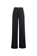 Women's high waisted wide leg dark denim jeans with contrast trim