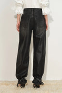 Lila Cinch Hem Barrel Leg Jeans in Wax Coated Denim