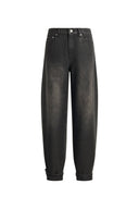 Lila Cinch Hem Barrel Leg Jeans in Wax Coated Denim