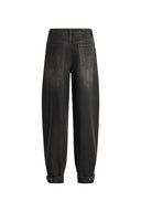 Lila Cinch Hem Barrel Leg Jeans in Wax Coated Denim