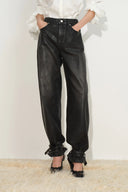 Lila Cinch Hem Barrel Leg Jeans in Wax Coated Denim