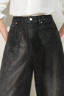 Lila Cinch Hem Barrel Leg Jeans in Wax Coated Denim