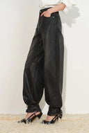 Lila Cinch Hem Barrel Leg Jeans in Wax Coated Denim