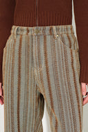 Lila Corduroy Stripe Straight Leg Jeans in Flocked Denim
