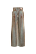Lila Corduroy Stripe Straight Leg Jeans in Flocked Denim