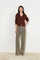 Lila Corduroy Stripe Straight Leg Jeans in Flocked Denim