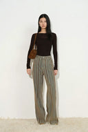 Lila Corduroy Stripe Straight Leg Jeans in Flocked Denim