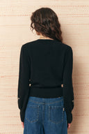 Lila Hand Embroidery Floral Fitted Cardigan in Wool Blend
